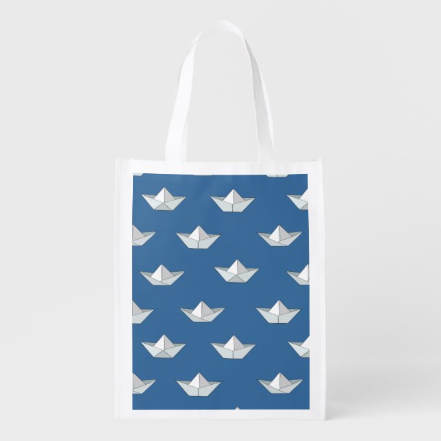 Origami Boats On The Water Pattern Grocery Bag (Front)