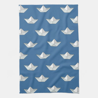 Origami Boats On The Water Pattern Kitchen Towel
