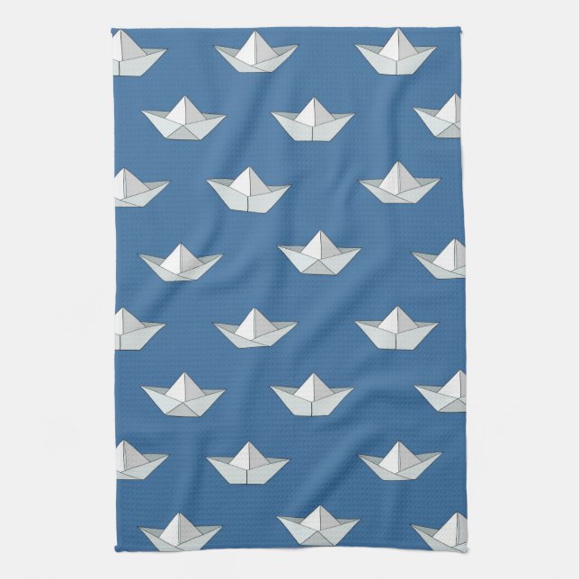 Origami Boats On The Water Pattern Kitchen Towel (Vertical)