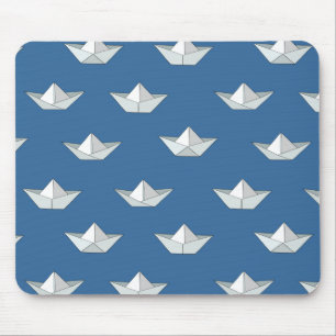 Origami Boats On The Water Pattern Mouse Pad