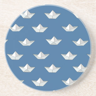 Origami Boats On The Water Pattern Sandstone Coaster