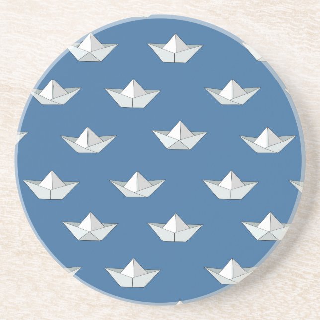 Origami Boats On The Water Pattern Sandstone Coaster (Front)