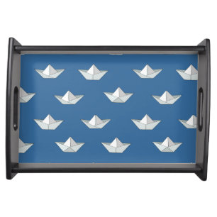 Origami Boats On The Water Pattern Serving Tray