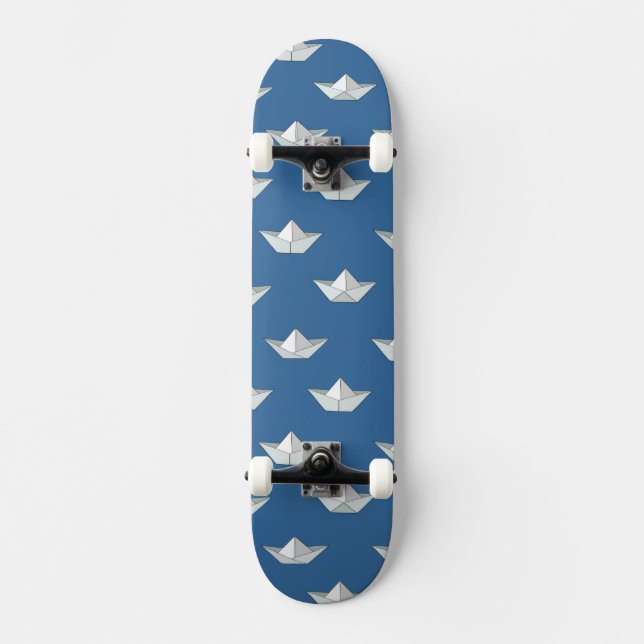 Origami Boats On The Water Pattern Skateboard Deck (Front)
