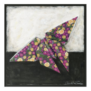 Origami Butterfly on Floral Paper Acrylic Print