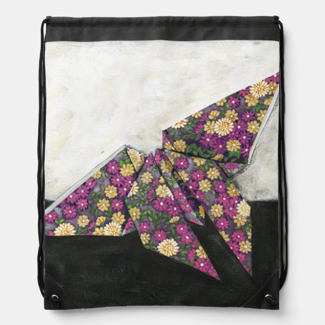 Origami Butterfly on Floral Paper Drawstring Bag (Front)