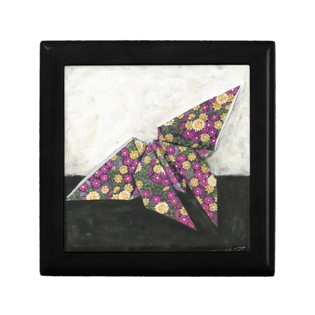 Origami Butterfly on Floral Paper Jewelry Box (Front)