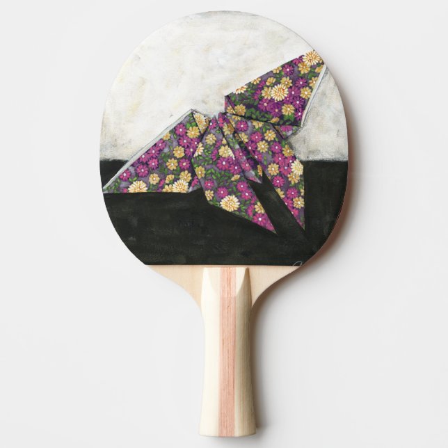 Origami Butterfly on Floral Paper Ping-Pong Paddle (Front)