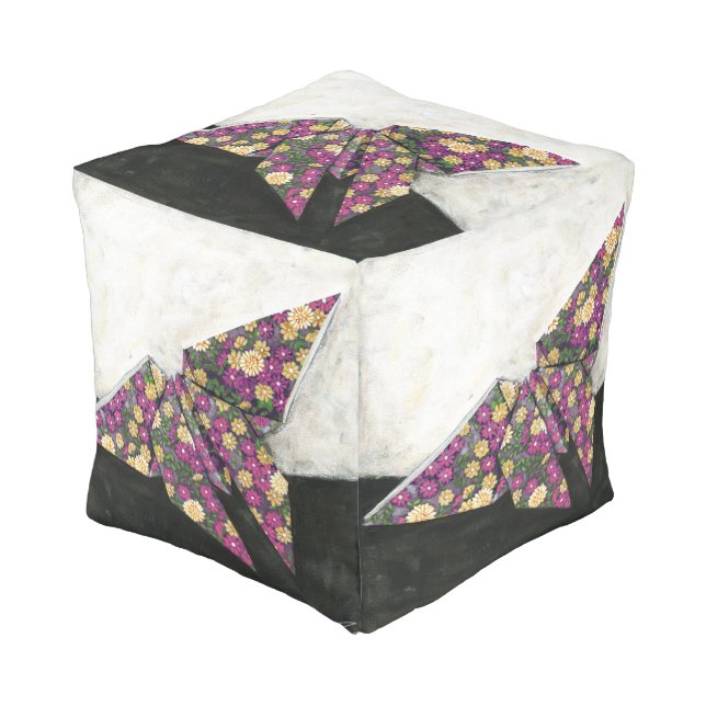 Origami Butterfly on Floral Paper Pouf (Angled Front)