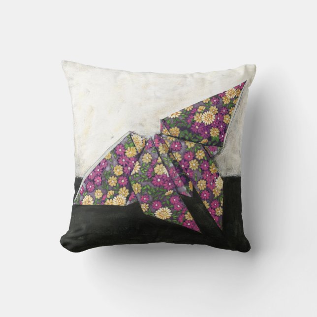 Origami Butterfly on Floral Paper Throw Pillow (Front)