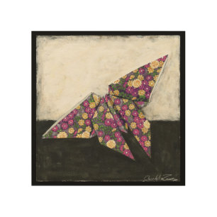 Origami Butterfly on Floral Paper Wood Wall Decor