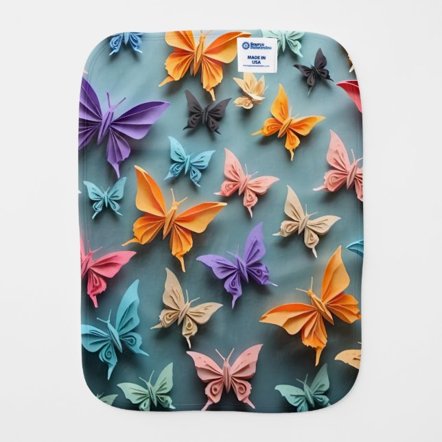 Origami Butterfly Pattern Baby Burp Cloth (Back)