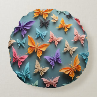 Origami Butterfly Pattern Round Pillow
