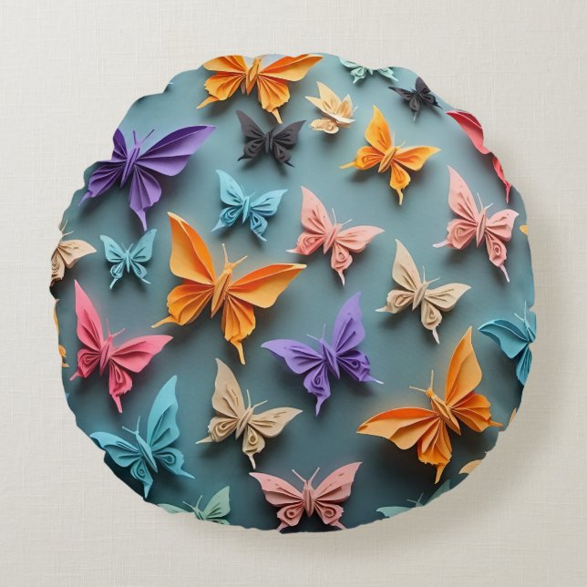 Origami Butterfly Pattern Round Pillow (Front)