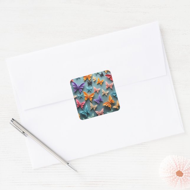 Origami Butterfly Pattern Square Sticker (Envelope)