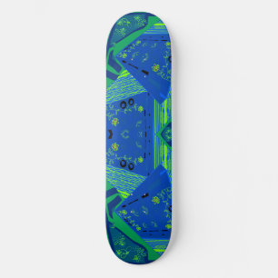 Origami Chintz (L) Blue Green Skateboard