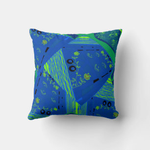 Origami Chintz (L) Blue Green Throw Pillow