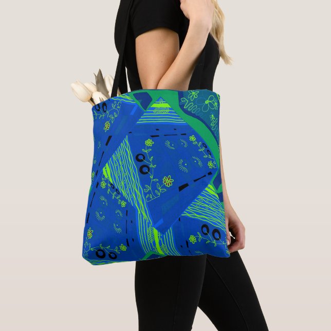 Origami Chintz (L) Blue Green  Tote Bag (Close Up)