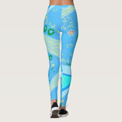 Origami Chintz L Blue Yellow Green 2 Leggings