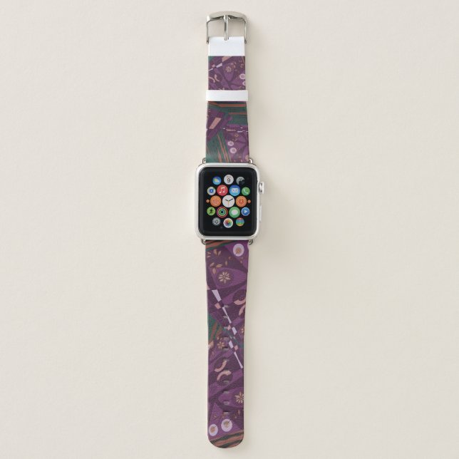 Origami Chintz (L) Dusty Purple Brown Green Apple Watch Band (Front)