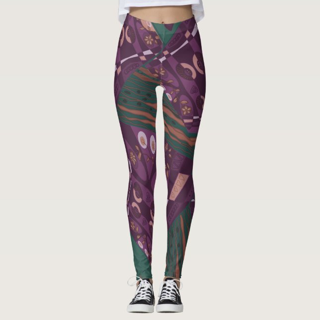 Origami Chintz (L) Dusty Purple Brown Green Leggings (Front)