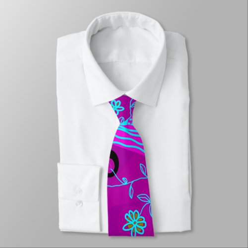 Origami Chintz L Fuchsia Turquoise Blue Magenta Neck Tie