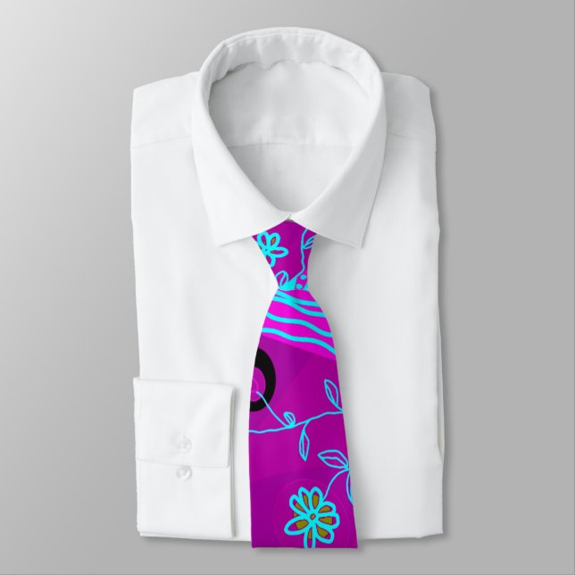 Origami Chintz (L) Fuchsia Turquoise Blue Magenta Neck Tie (Tied)