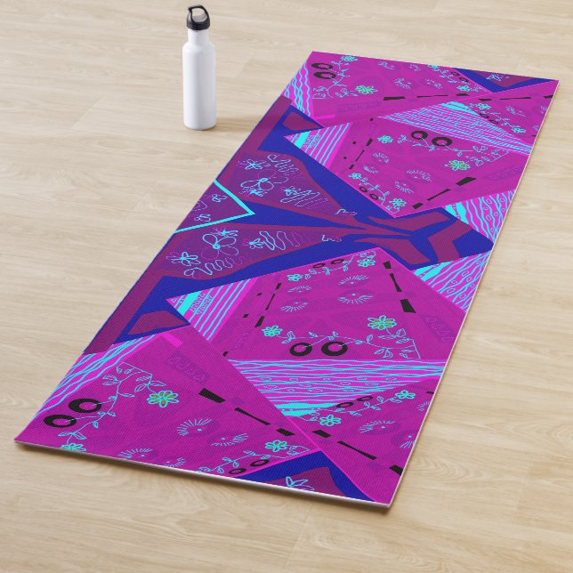Origami Chintz (L) Fuchsia Turquoise Blue Magenta  Yoga Mat (In Situ)