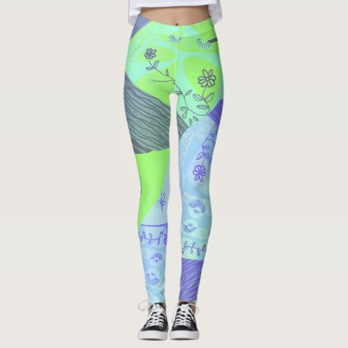 Origami Chintz L Green Blue Grad Leggings