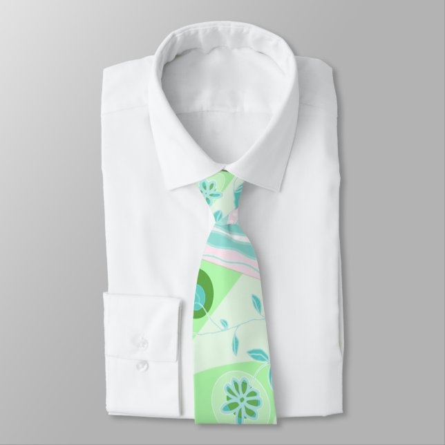 Origami Chintz (L) Green Teal Pink Lilac           Neck Tie (Tied)