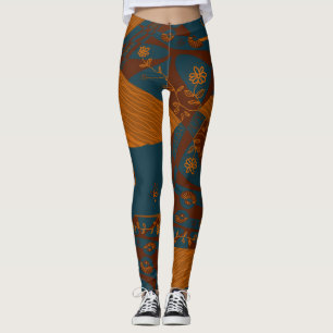 Origami Chintz (L) Maroon Orange Teal Leggings