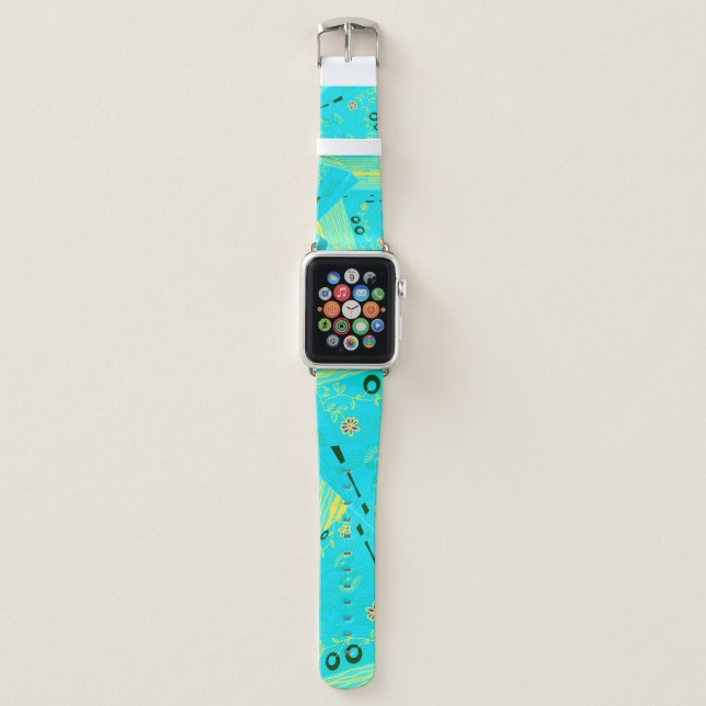 Origami Chintz (L) Turquoise Yellow Teal Apple Watch Band (Front)