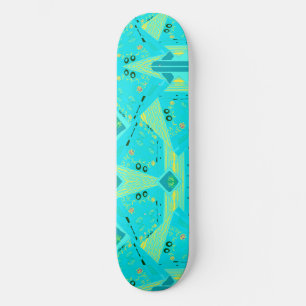Origami Chintz (L) Turquoise Yellow Teal Skateboard