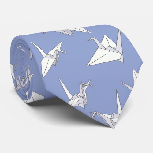 Origami Crane Bird Blue and White Japanese Neck Tie