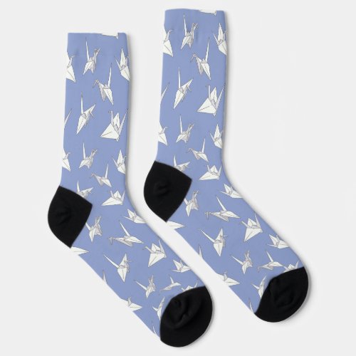 Origami Crane Blue and White Japanese Socks