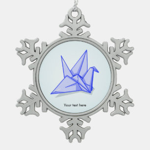 Origami Crane Paper Craft Snowflake Pewter Christmas Ornament
