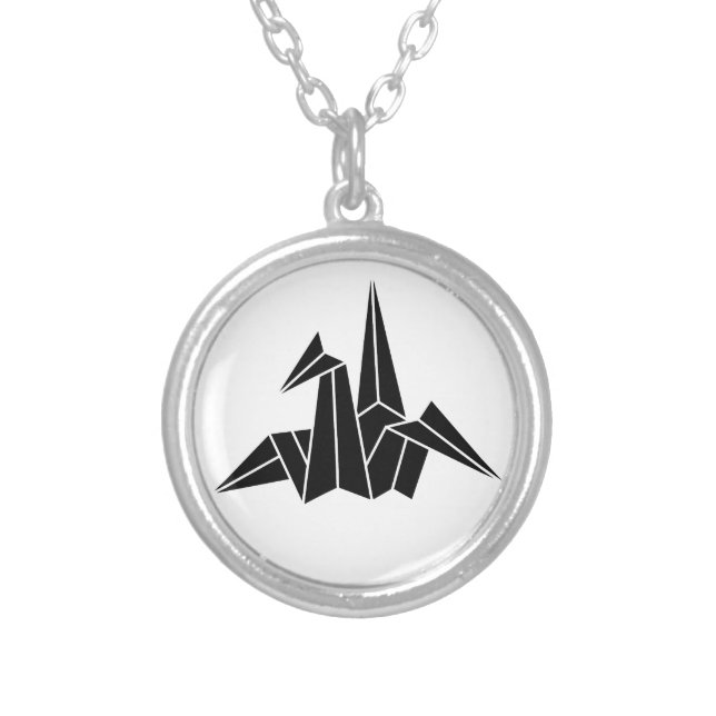 Origami crane silver plated necklace (Front)