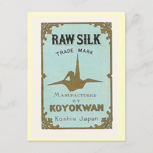 Origami Crane Vintage Japanese Silk Label Postcard