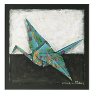 Origami Crane with Floral Designs Acrylic Print