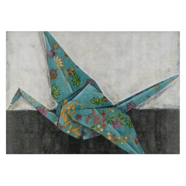 Origami Crane with Floral Designs Cutting Board (Front)