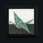 Origami Crane with Floral Designs Keepsake Box<br><div class="desc">Floral design paper was used to make the origami crane that sits in the forefront of this piece by Chariklia Zarris. It looks like the crane is ready to take flight. Put this on your wall and watch the crane soar!</div>