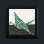 Origami Crane with Floral Designs Keepsake Box<br><div class="desc">Floral design paper was used to make the origami crane that sits in the forefront of this piece by Chariklia Zarris. It looks like the crane is ready to take flight. Put this on your wall and watch the crane soar!</div>