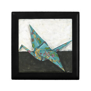 Origami Crane with Floral Designs Keepsake Box