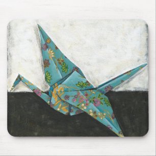 Origami Crane with Floral Designs Mouse Pad