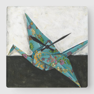 Origami Crane with Floral Designs Square Wall Clock