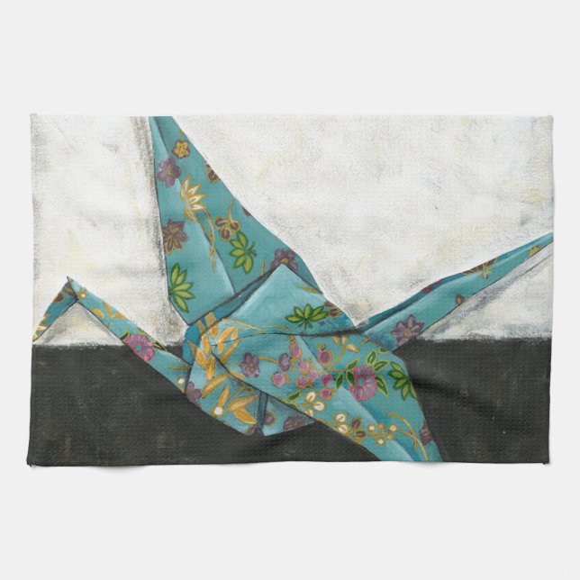 Origami Crane with Floral Designs Towel (Horizontal)
