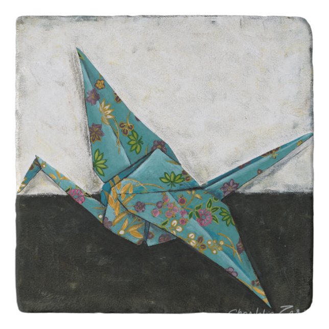 Origami Crane with Floral Designs Trivet (Front)