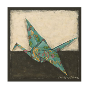 Origami Crane with Floral Designs Wood Wall Art