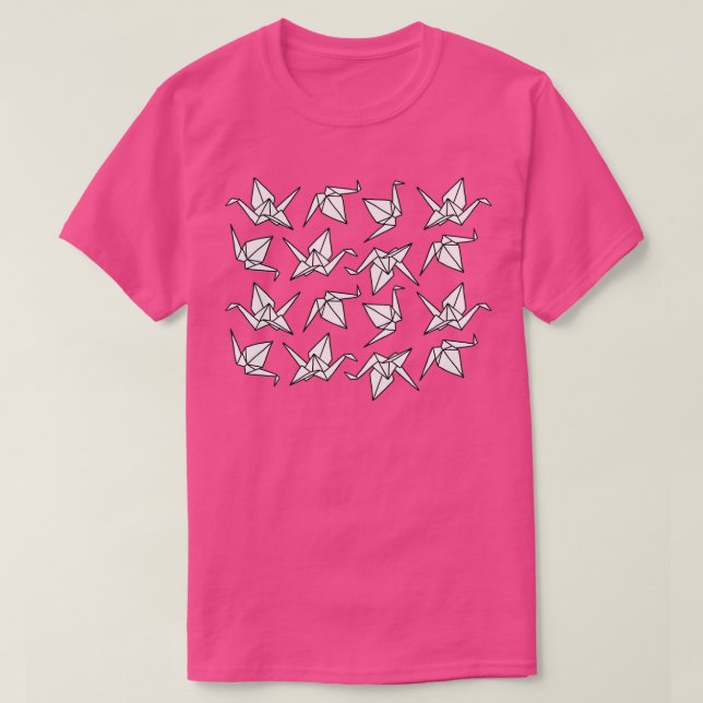 Origami Cranes Paper Folding Black and White Birds T-Shirt (Design Front)