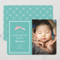 Origami Cranes Photo Teal Birth Announcement Card